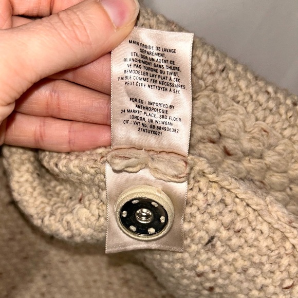 Anthropologie Far Away From Close Wool Oatmeal Cream Hooded Knit Cardigan - Picture 7 of 8